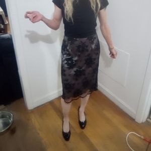 Knee length black and champagne lace overlay skirt